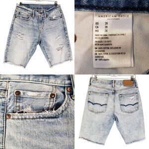 American Eagle Jean Shorts Mens Size 28 Blue Light Wash Distressed Pockets